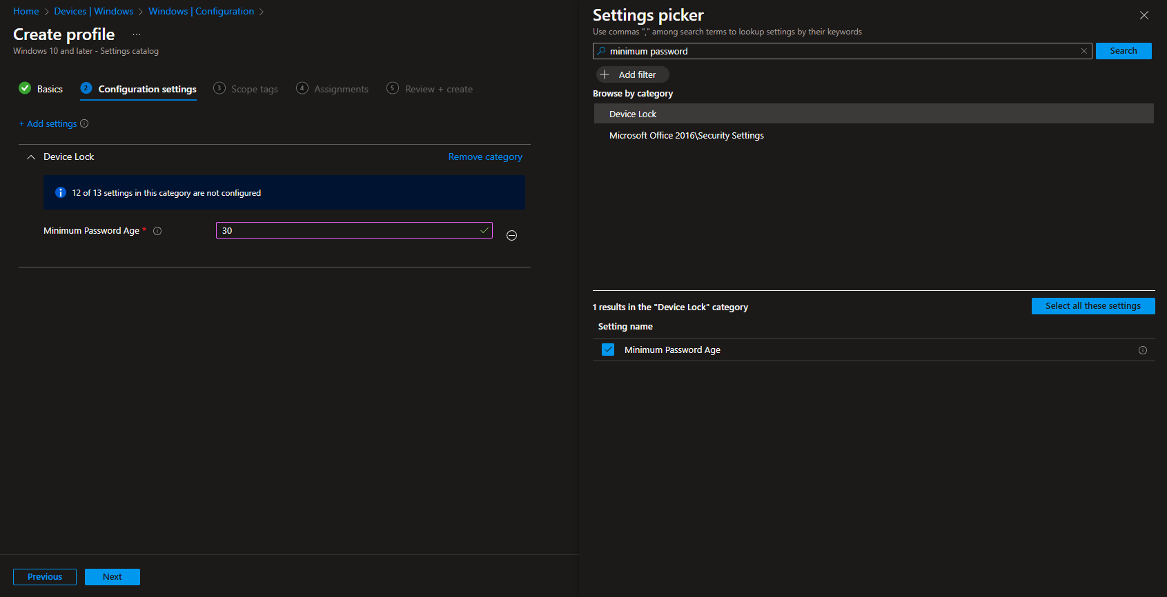 Configuring Minimum Password Age in Intune